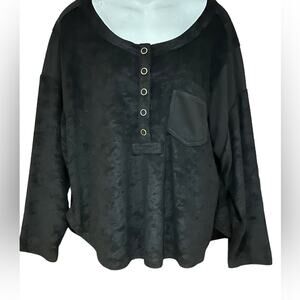 Entro Womens Size Small Black Terry Cloth Cropped 3/4 Sleeve Henley Top NWT